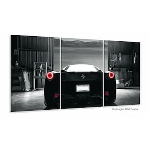 Quadros Decorativos Ferrari Preta 120x60 3 peças em Tecido