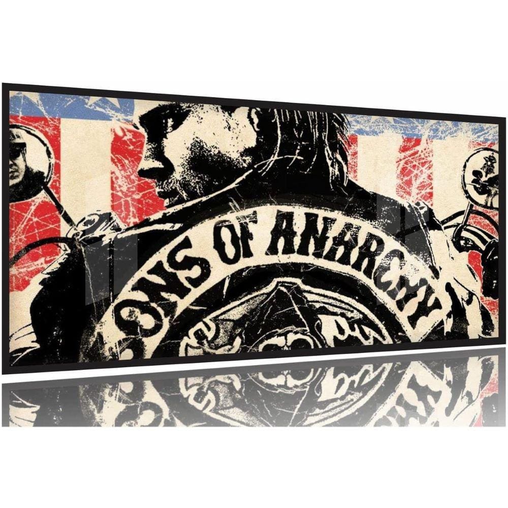 Quadro Sons Of Anarchy Séries Decorativo Em Tecido 130x60 Moldura Preta 2x2