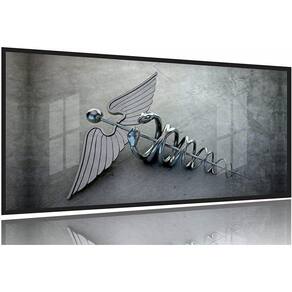 Quadro Medicina Contabilidade Caduceu Cinza 130x60 Moldura Preta 2x2
