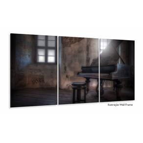 Quadro Decorativo Piano Retrô Música Em Tecido 3 Peças