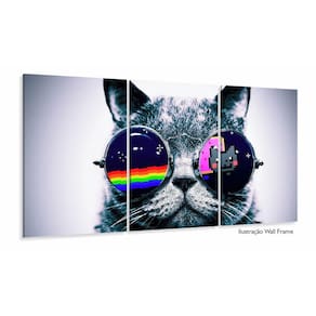 Quadro Decorativo Gato Pisicodelico Sala Quarto 3 pçs 120x60
