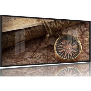 Quadro Decorativo Mapas - Bússola - 130x60 Moldura Preta 2x2