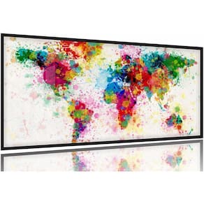 Quadro Mapa Mundi Colorido Decorativo130x60 Moldura Preta 2x2