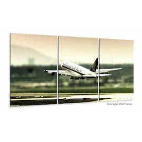 Quadro Paisagem Avião Decolando Mosaico Em Tecido 3 Peças