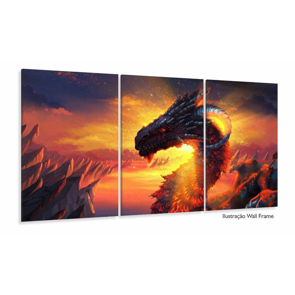 Quadro Decorativos Dragão com 3 peças 125x60