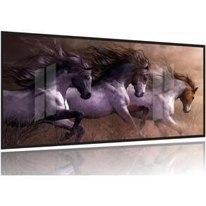 Quadro Decorativo Cavalos 3 Partes 130x60 Moldura Preta 2x2
