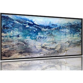 Quadro Decorativo Abstrato Azul Sala Quarto 130x60 Moldura Preta 2x2