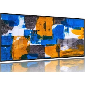 Quadro Decorativo Abstrato Azul Amarelo 130x60 Moldura Preta 2x2