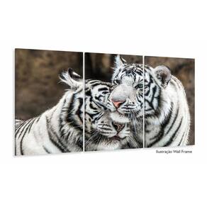 Quadro Decorativo Tigres Brancos 120x60 3 peças Sala Quarto