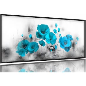 Quadro Decorativo Flores Azul Céu 130x60 Moldura Preta 2x2