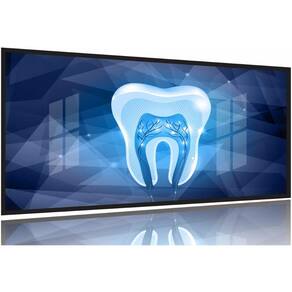 Quadro Odontologia Dentista Dente Estilizado Azul 130x60 Moldura Preta 2x2