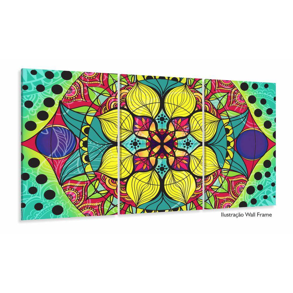 Quadro decorativo Mandala Colorido Mosaico 120x60 3 peças