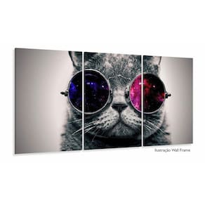 Quadro Decorativo Gato Pisicodelico Cinza 120x60 3 peças