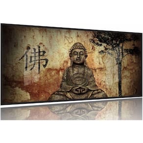 Quadro Decorativo Buda Marron Celestial 130x60 Moldura Preta 2x2