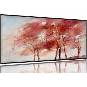 Quadro Decorativo Árvores Vermelhas Sala130x60 Moldura Preta 2x2