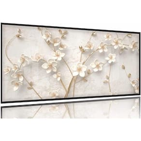 Quadro Árvore Flores Cerejeiras Brancas Para Sala Quarto 130x60 Moldura Preta 2x2