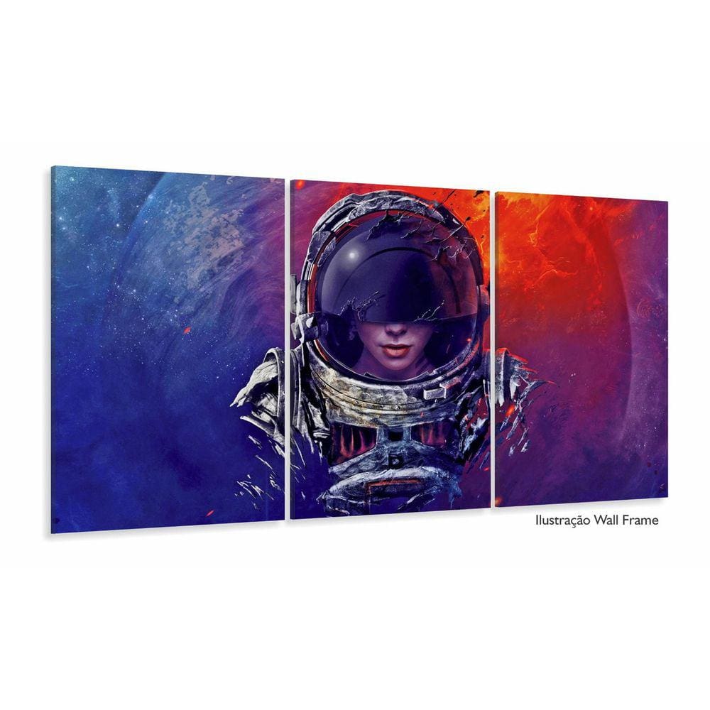 Quadro Decorativos Menina Astronalta Com 3 Peças 125x60
