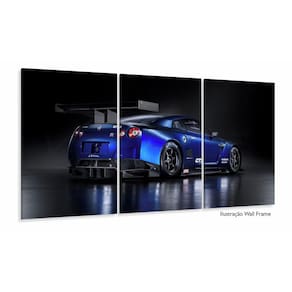 Quadros Decorativos Carro Skyline Azul 120x60 3 peças em Tec