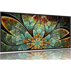 Quadro Flor Vitral Decorativo 130x60 Moldura Preta 2x2