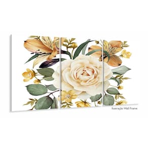 Quadro Decorativo Flor Grande 120x60 mosaico 3 peças em teci