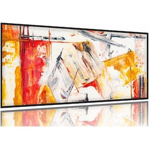 Quadro Decorativo Abstrato Amarelo vermelho 130x60 Moldura Preta 2x2