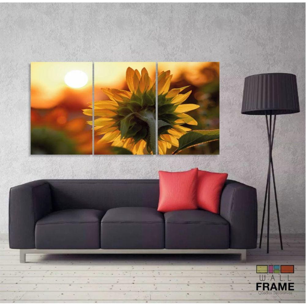 Quadro Paisagem Flor Girassol E Pôr Do Sol Natureza Conjunto