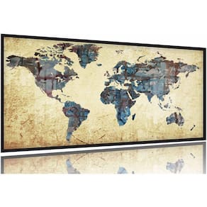 Quadro decorativo Mapa Mundi Vintage e 130x60 Moldura Preta 2x2