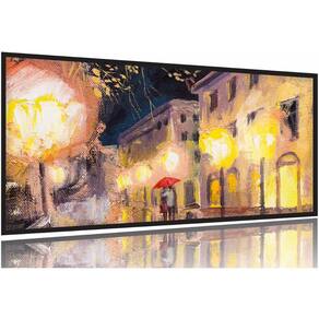 Quadro Paisagem Praça Luzes Estilo Leonid Afremov 130x60 Moldura Preta 2x2
