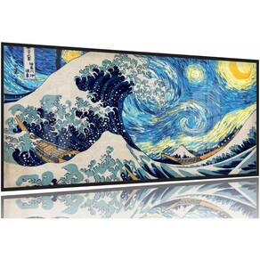 Quadro Decorativo Abstrato Ondas Sakura Japão 130x60 Moldura Preta 2x2