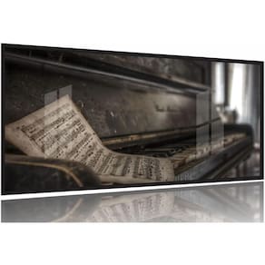 Quadro Piano E Partitura Vintage Retrô Decorativo 130x60 Moldura Preta 2x2