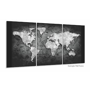 Quadro Decorativo Mapa Mundi Money Black Em Tecido 3 Peças