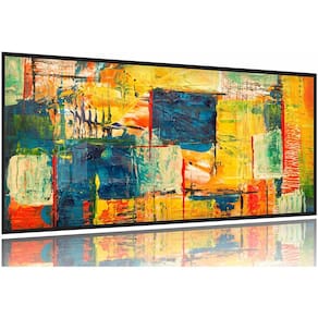 Quadro Abstrato Artístico Colorido Estilo Pintura Vertical Moldura Preta 2x2