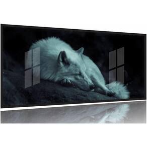 Quadro Decorativo Lobo Deitado 130x60 Moldura Preta 2x2