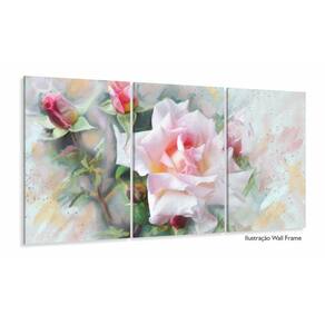 Quadro Flor Rosa Branca Sala Quarto Em Tecido 120x60 3 peças