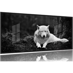 Quadros Decorativos Lobo Branco 130x60 Moldura Preta 2x2
