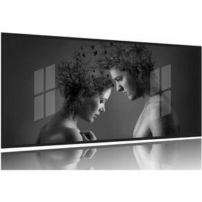 Quadro Abstrato Retrato Homem e Mulher em Preto e Branco 130x60 Moldura Preta 2x2