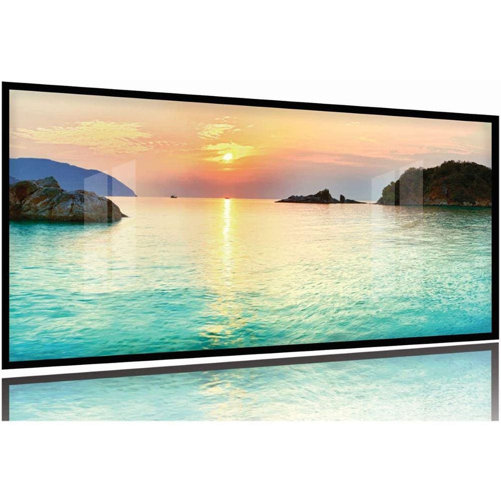 Quadro Decorativo Praia Por Do Sol Azul Hd 130x60 Moldura Preta 2x2