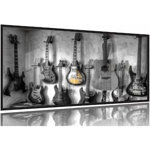 Quadro Decorativo Guitarras 130x60 Moldura Preta 2x2