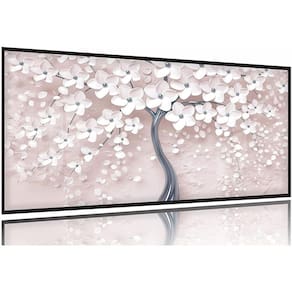 Quadro Árvore Flores Cerejeira Para Sala Apê Mosaico 130x60 Moldura Preta 2x2