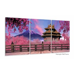 Quadro Decorativo Japão Sakura Fuji 120x60 3pç