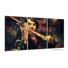 Quadro Decorativo Sherlok Holmes Violino Em Tecido 3 Peças