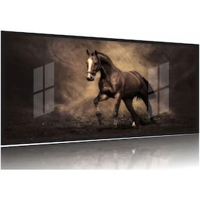 Quadro Decorativo Cavalo Preto Sala Quarto 130x60 Moldura Preta 2x2