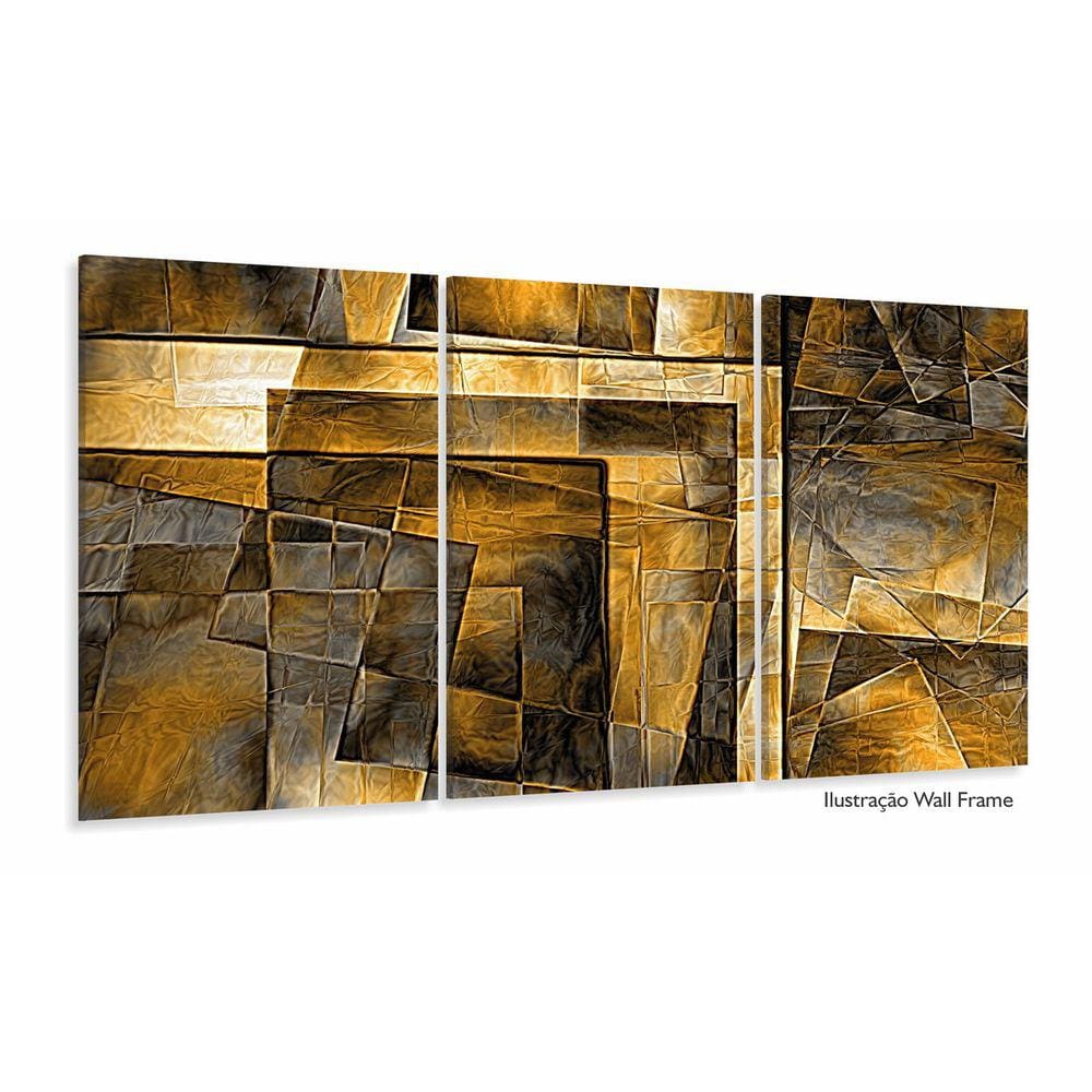 Quadro Decorativo Abstrato Dourado Luxo Mosaico 120x60 3 peç