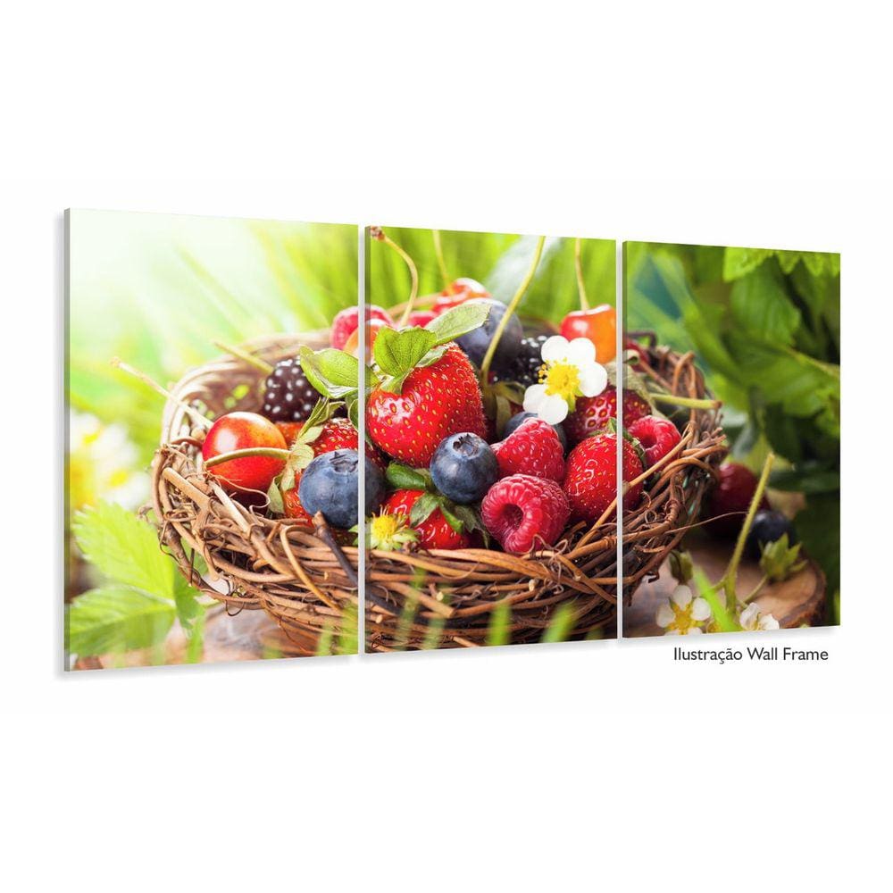Quadro Frutas Restaurante Paisagem 120x60 3 peças