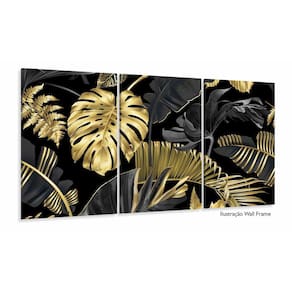 Quadro Folhas Douradas Tropical Conjunto 120x60 3 peças m02