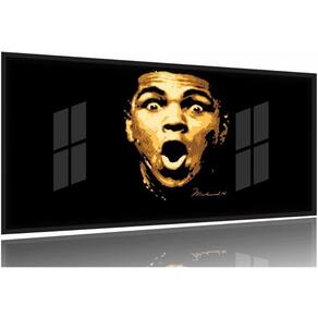 Quadro Decorativo Muhammad Ali Retro 130x60 Moldura Preta 2x2