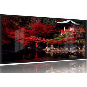 Quadro Decorativo Japão Sakura Vermelho 130x60 Moldura Preta 2x2