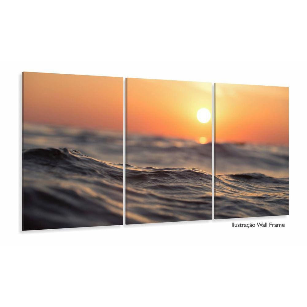 Quadro Mar Paisagem Pôr do Sol Conjunto 3 Peças 120x60