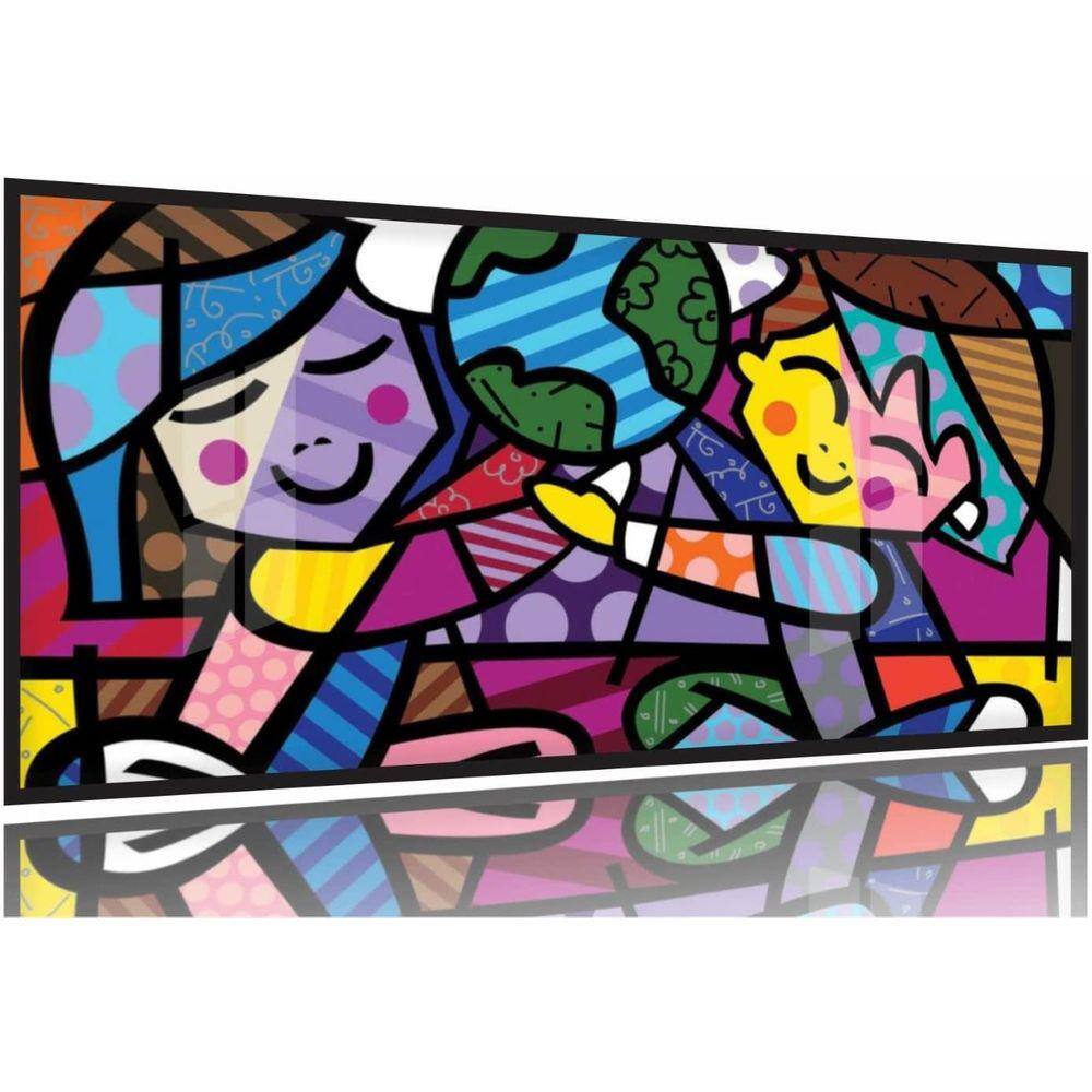 Quadro Romero de Britto Children World 130x60 Moldura Preta 2x2