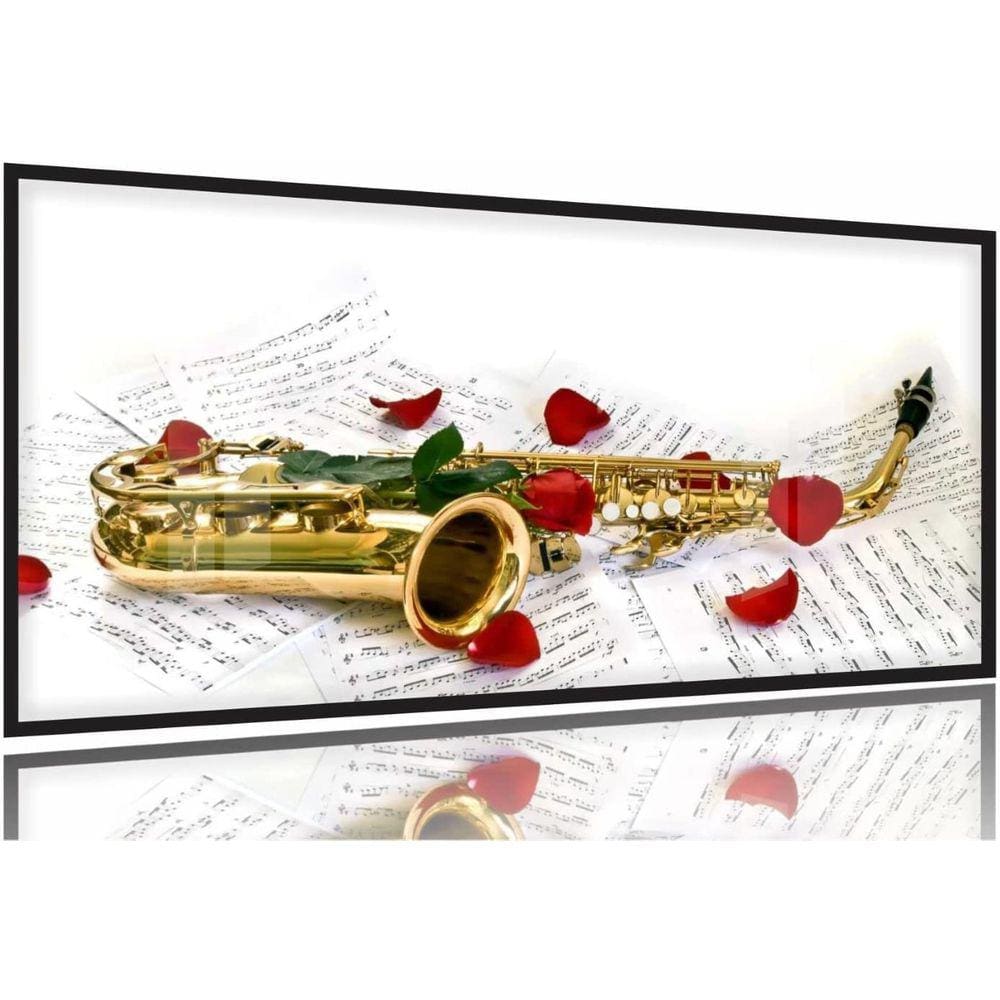 Quadro Decorativo Saxofone130x60 Moldura Preta 2x2